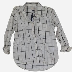 Universal Thread oversized cream plaid cotton shirt with black grid pattern XS.